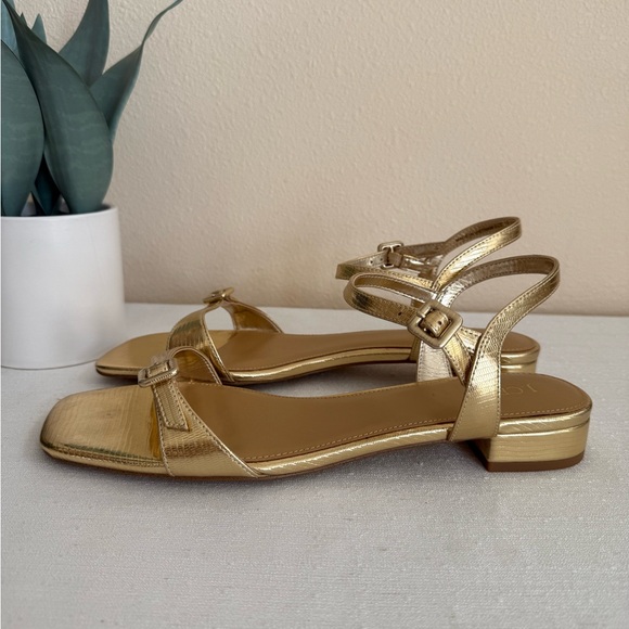 New J.Crew Lizard Embossed Gold Strappy Flat Sandals - Picture 1 of 14